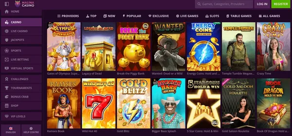 Malina Casino igre na mobilnem telefonu